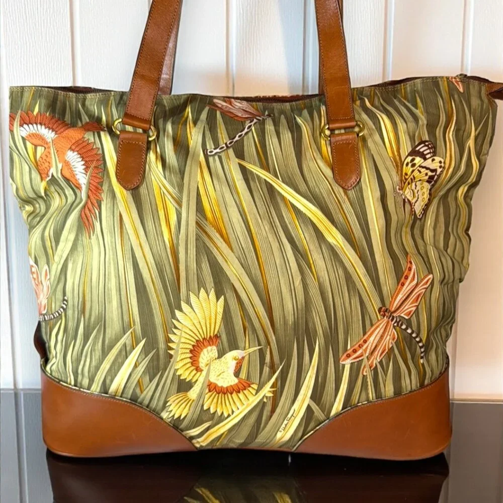 Salvatore Ferragamo Vintage Foldable Canvas and Leather Botanical